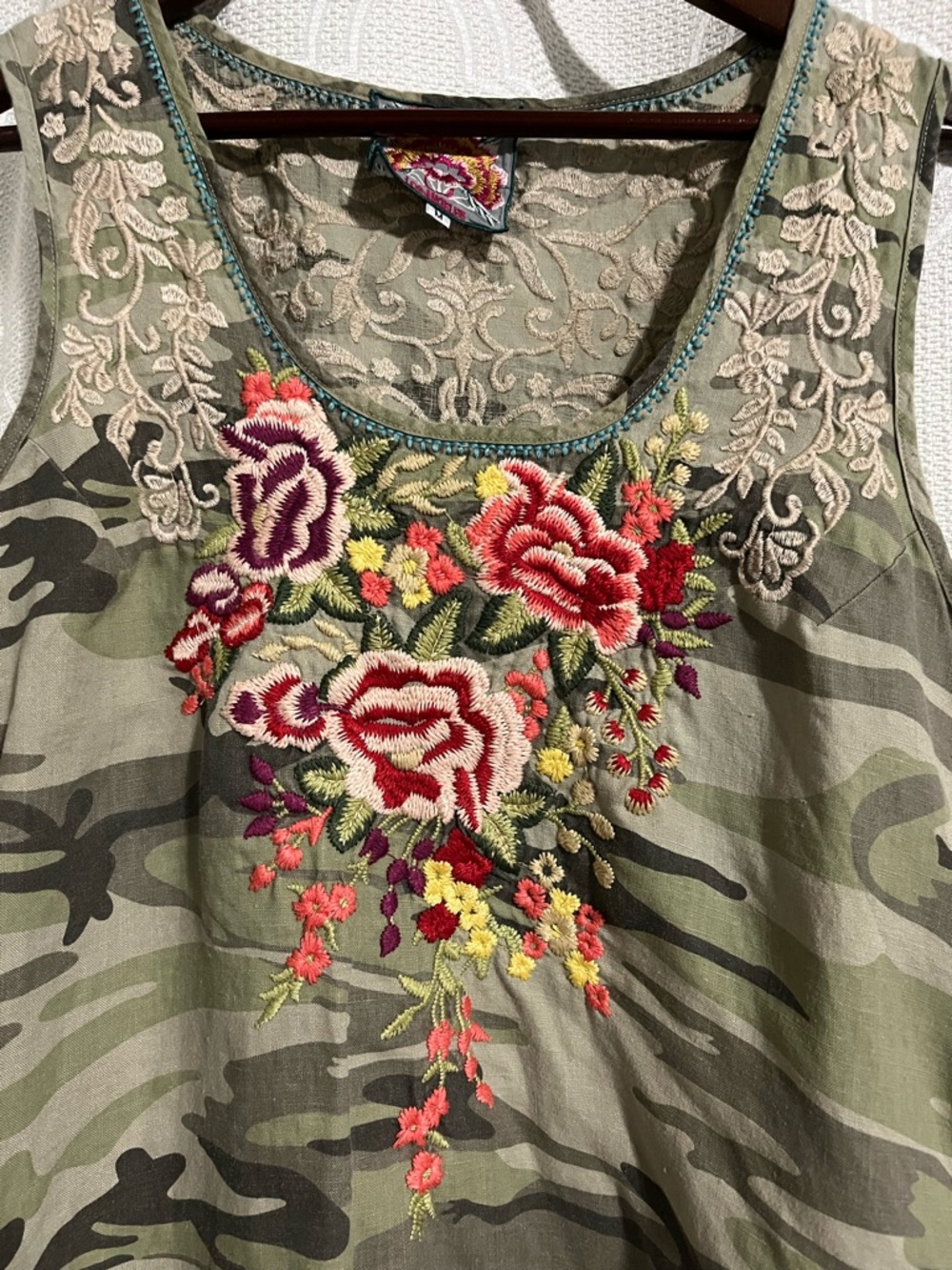 Johnny Was Camo Dress with Embroidered Neckline ~ Size Medium - Picture 2 of 4